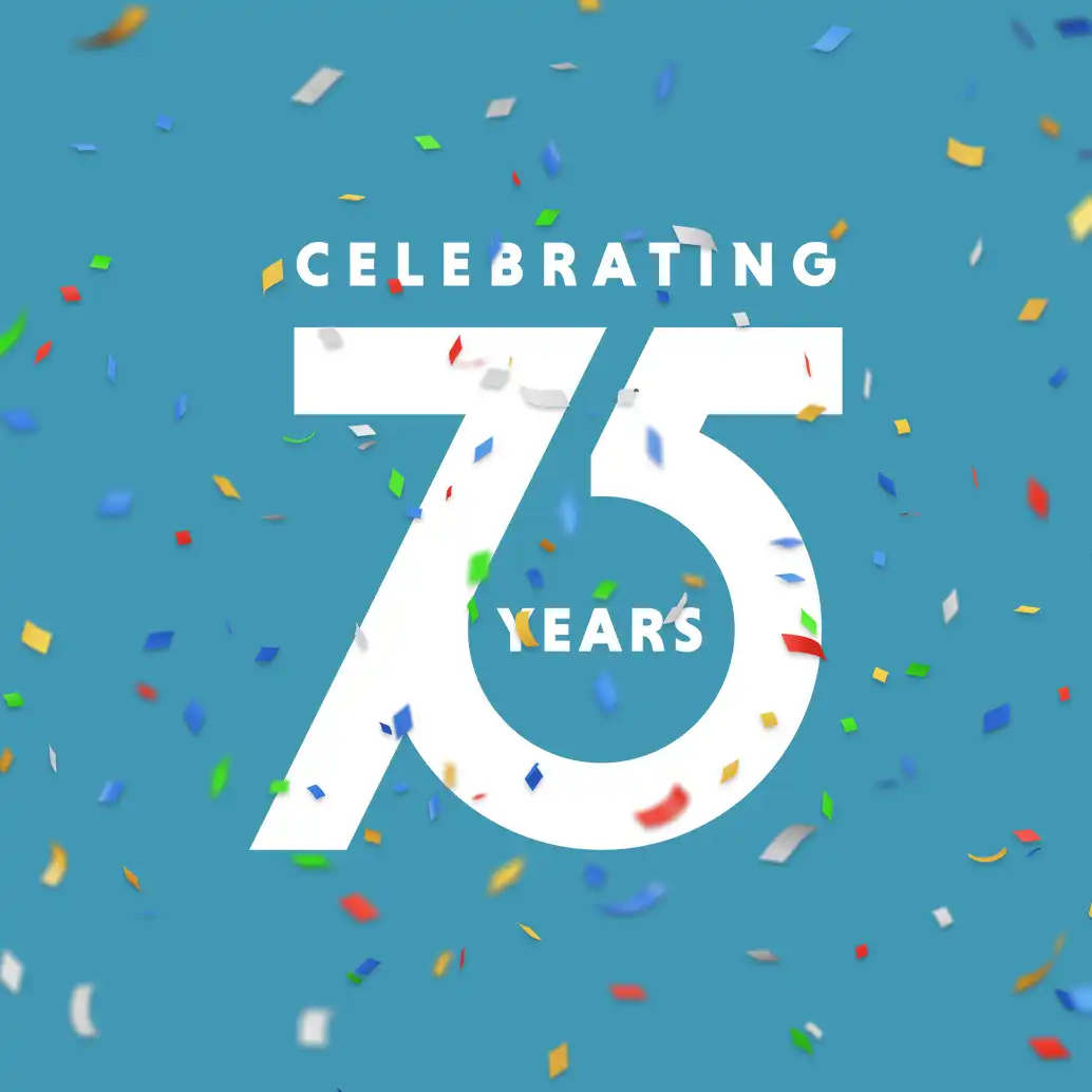 75 Year logo with confetti