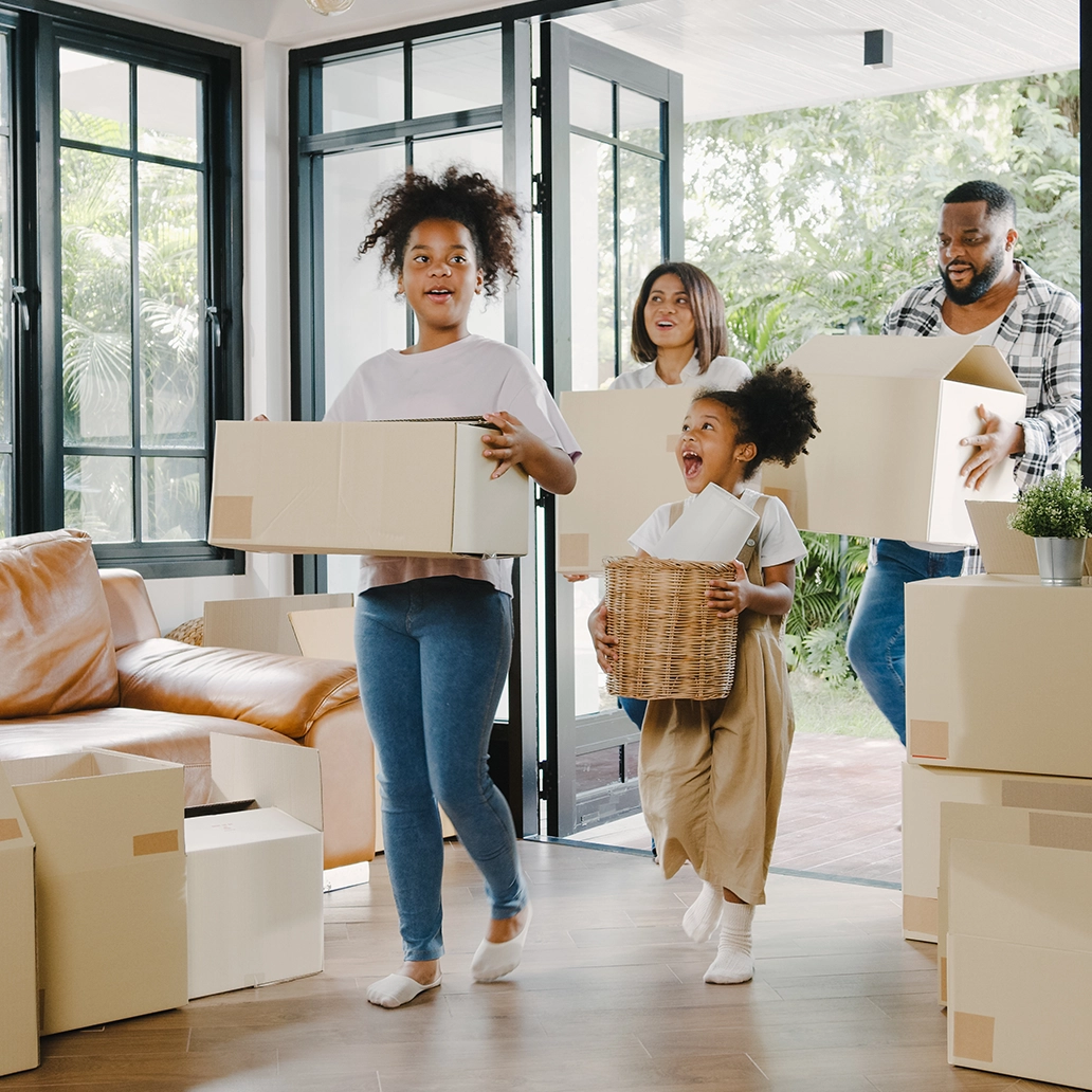 Family in new home