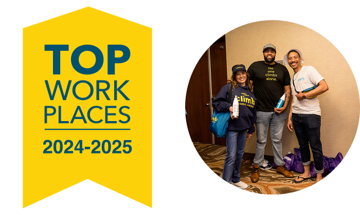 top workplace employee Terry, Janice and Domingo in climb gear